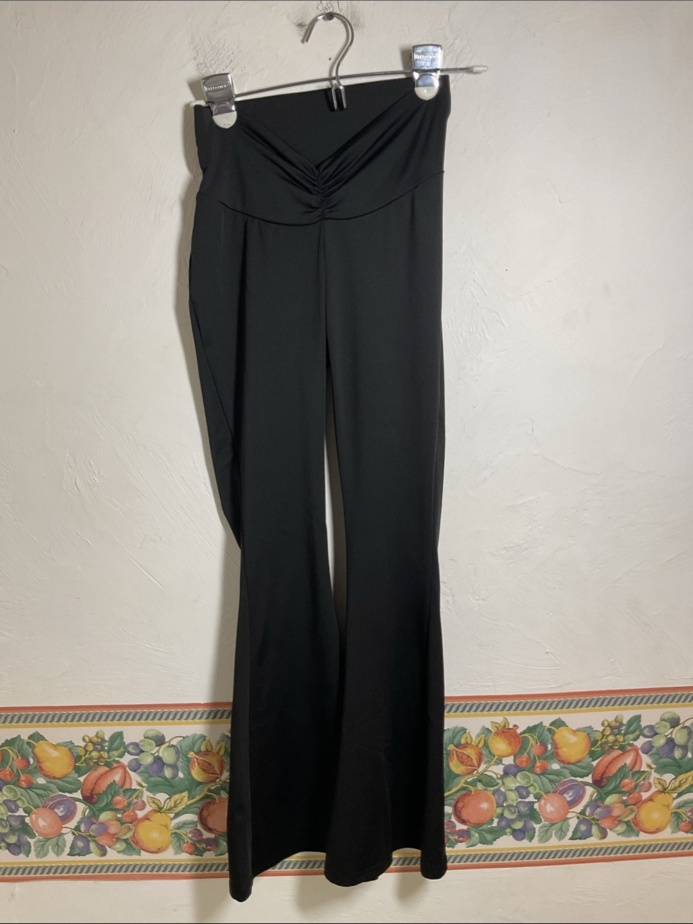 SHEIN Black Ruched High Waist V Front Flare Leg Pants Size S
